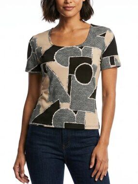 CDW Creative Design Works: Y2K Retro Futurist Abstract Block Print Top L